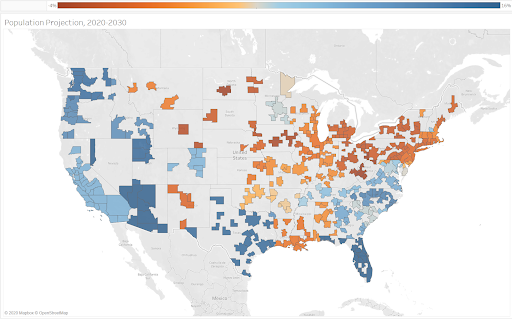 US net migration 2020 to 2030